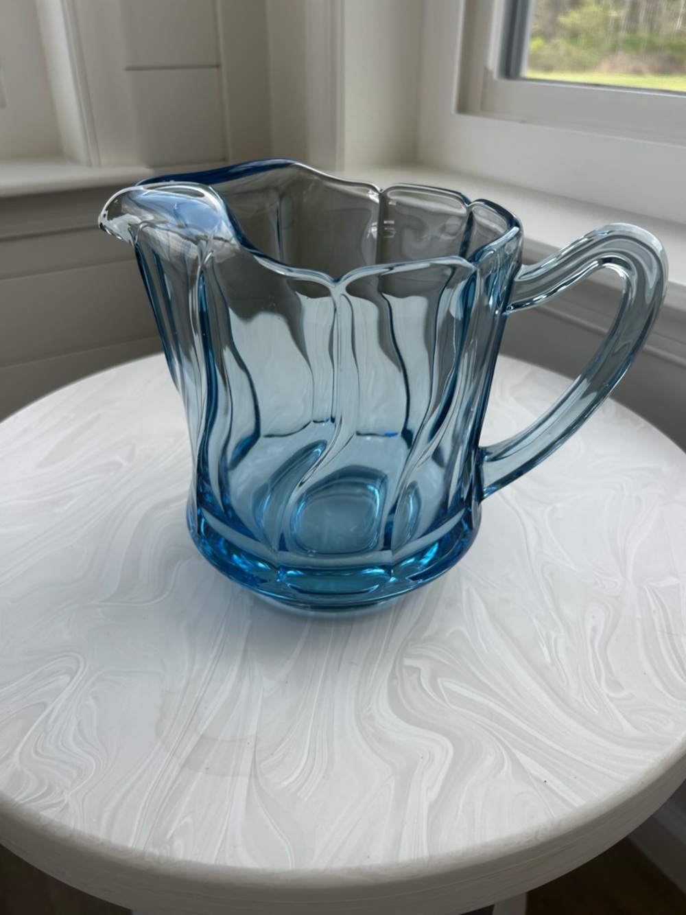 Vintage 1960s Fostoria Jamestown Pitcher  Aqua Blue ice lip pour
